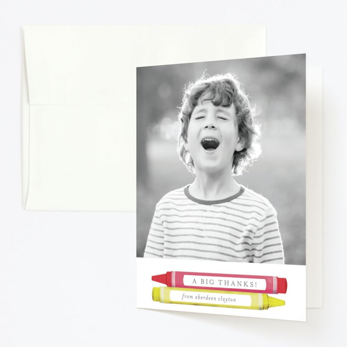 "Colorful Party" - Children's Birthday Party Thank You Cards in Coral by heythird - Front