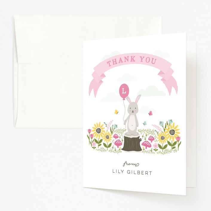 "Little Bunny" - Children's Birthday Party Thank You Cards in Carnation by Michelle Taylor - Front