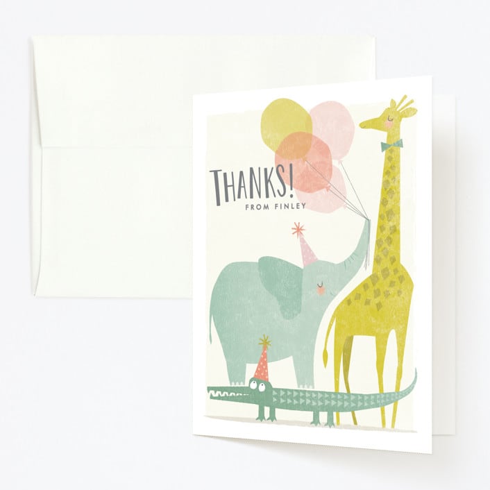 "Time to party!" - Children's Birthday Party Thank You Cards in Peach by Karidy Walker - Front