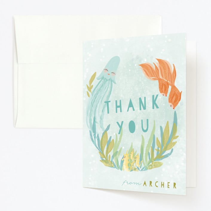 "Sea Party" - Children's Birthday Party Thank You Cards in Sea Weed by Grace Kreinbrink - Front