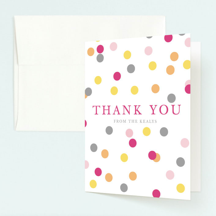 "Confetti Fun" - Children's Birthday Party Thank You Cards in Hot Pink by Pretty Girl Designs - Front