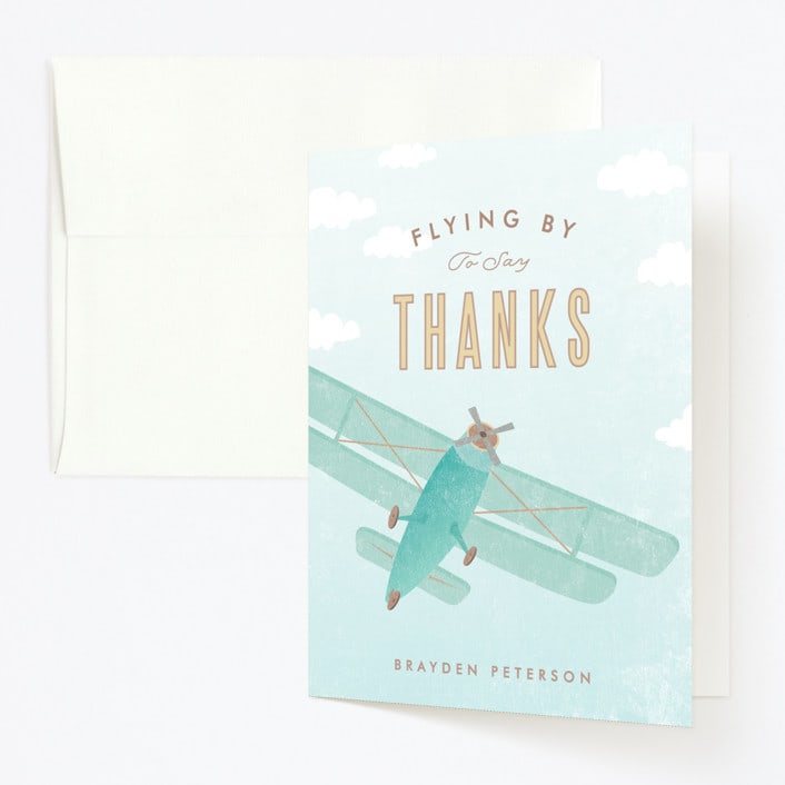 "Come Fly with Us" - Children's Birthday Party Thank You Cards in Teal by Karidy Walker - Front