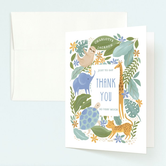 "Jungle Hang outs" - Children's Birthday Party Thank You Cards in Jungle Leaf by Sarah Knight - Front