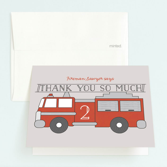 "Fire House Party" - Children's Birthday Party Thank You Cards in Firetruck by Korry Brown - Front