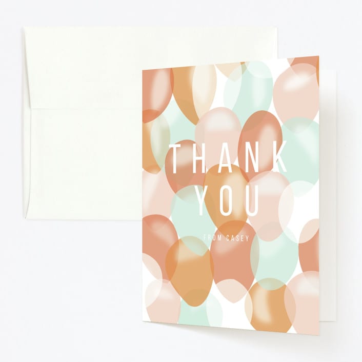 "balloons in two" - Children's Birthday Party Thank You Cards in Sky by Angela Garrick - Front