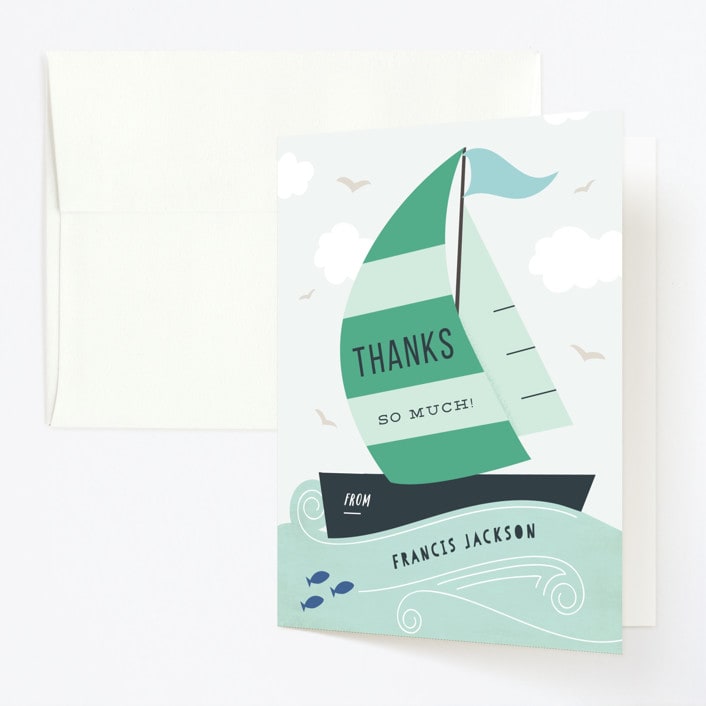 "Sail Away" - Children's Birthday Party Thank You Cards in Deep Sea by Creo Study - Front