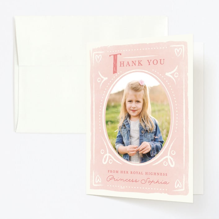 "Fairytale Princess" - Children's Birthday Party Thank You Cards in Rose by Karidy Walker - Front