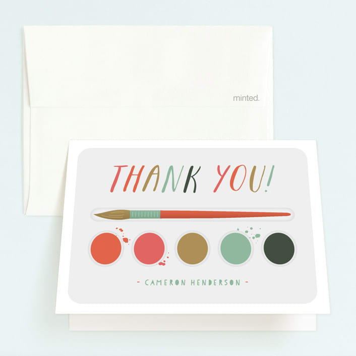 "Paint Kit" - Children's Birthday Party Thank You Cards in Tangerine by Shari Margolin - Front