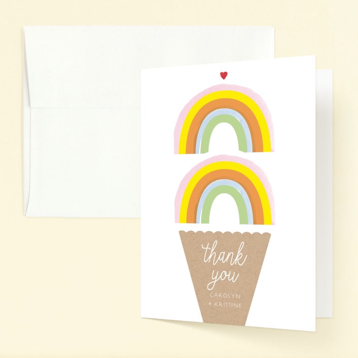 "Double Rainbow Scoop" - Children's Birthday Party Thank You Cards in Sherbert by Baumbirdy - Front