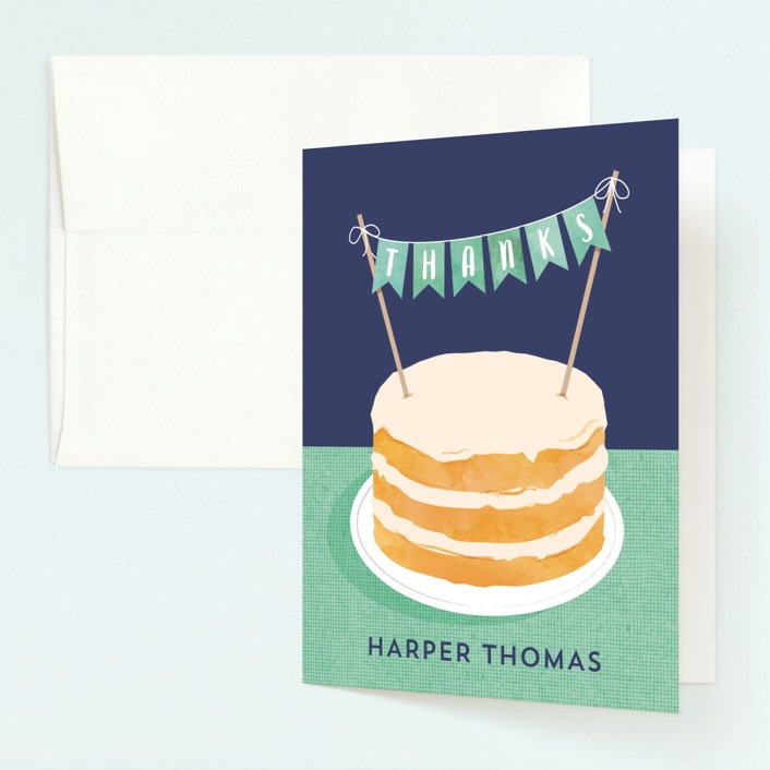 "Buttercream & Bunting" - Children's Birthday Party Thank You Cards in Pool by Kerry Doyle - Front