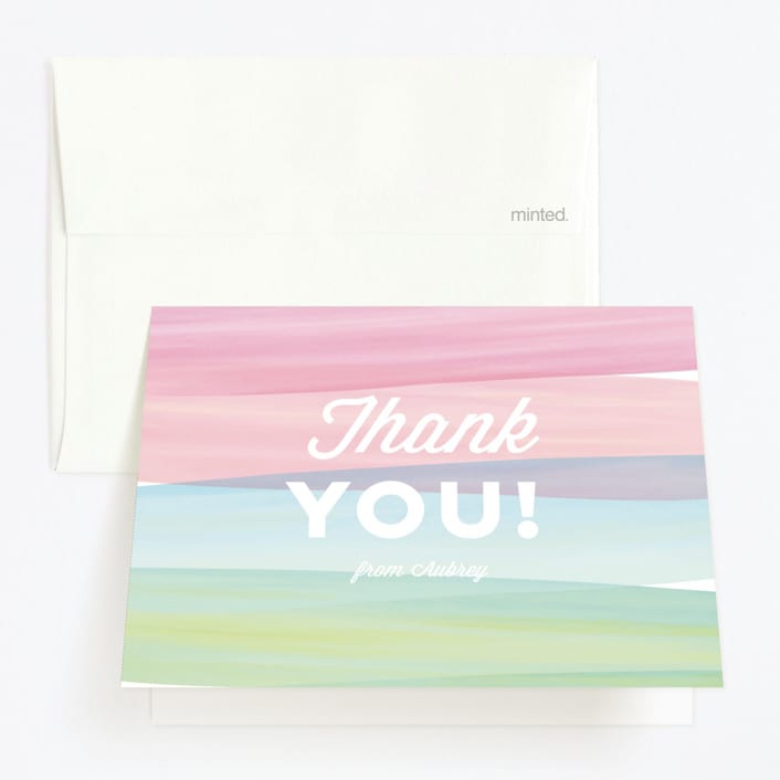 "Watercolor Wishes" - Children's Birthday Party Thank You Cards in Bubblegum by Red Impressionz - Front