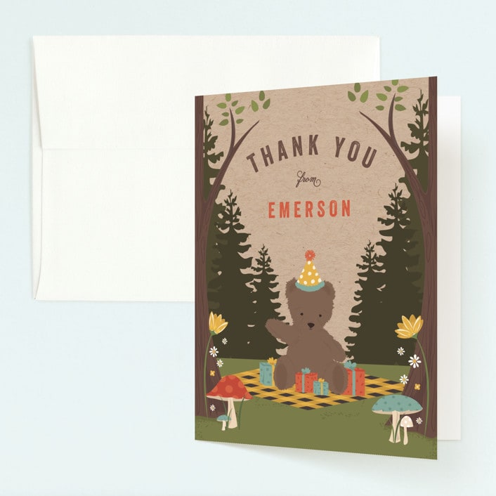 "Teddy Bear Picnic" - Children's Birthday Party Thank You Cards in Sun by Susan Moyal - Front