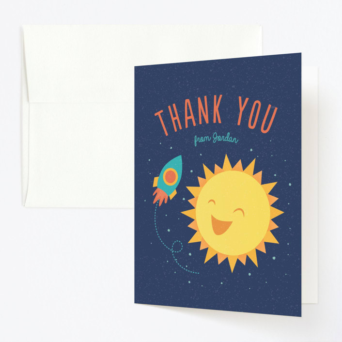 "Around the Sun" - Children's Birthday Party Thank You Cards in Midnight by Cat Caudillo - Front