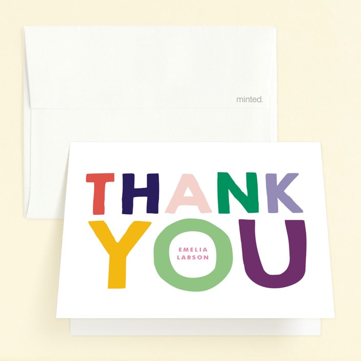 "This Gal" - Children's Birthday Party Thank You Cards in Fuchsia by Baumbirdy - Front