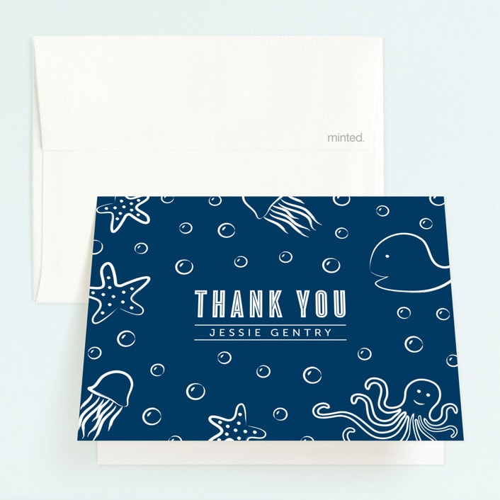 "Aquatic Doodles" - Children's Birthday Party Thank You Cards in Ocean by Lehan Veenker - Front