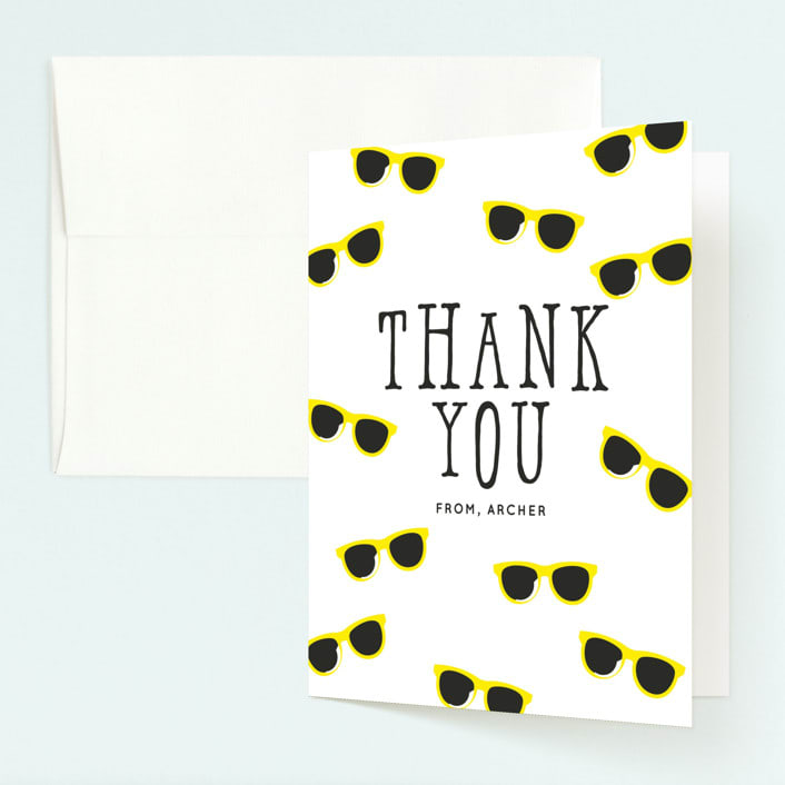 "Birthday Shades" - Children's Birthday Party Thank You Cards in Sunshine by Baumbirdy - Front