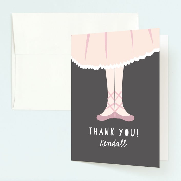 "Ballet Toes" - Children's Birthday Party Thank You Cards in Mist by peetie design - Front