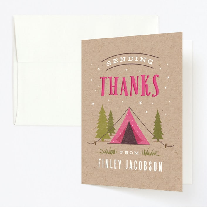 "Let's go glamping" - Children's Birthday Party Thank You Cards in Fushcia by Karidy Walker - Front