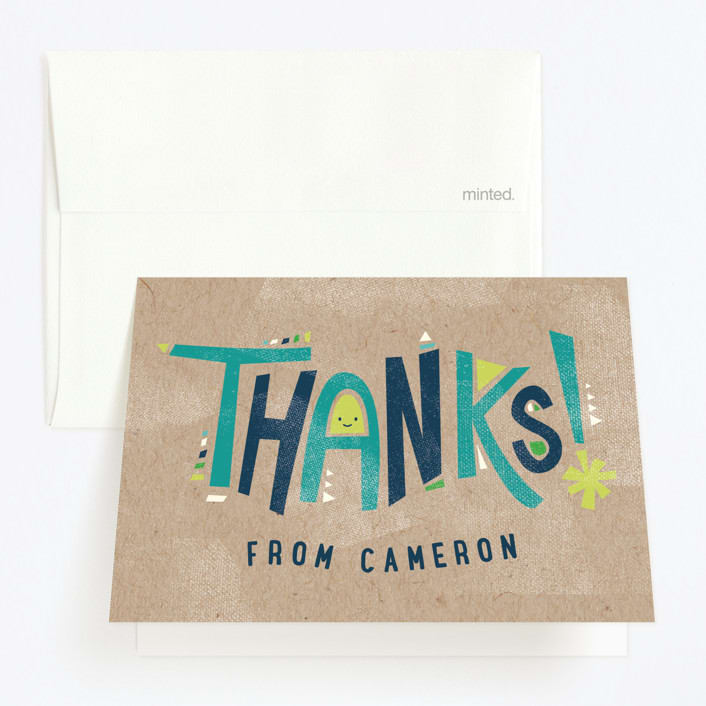 "Happy Letters" - Children's Birthday Party Thank You Cards in Lime by Susie Allen - Front
