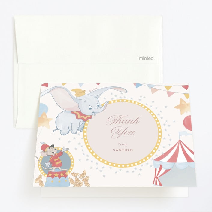"Disney's Dumbo" - Children's Birthday Party Thank You Cards in Sugar by Teju Reval - Front