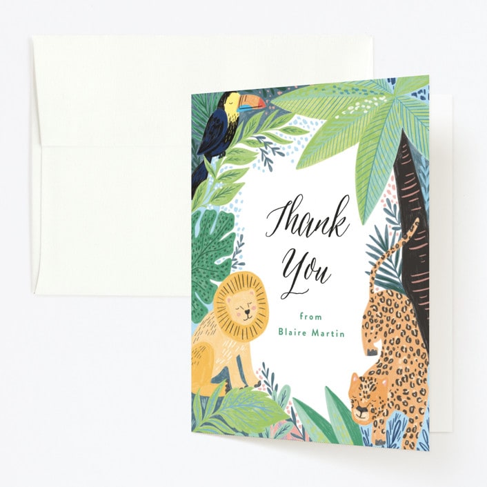 "Jungle Animal Sketchbook" - Children's Birthday Party Thank You Cards in Canary by Alethea and Ruth - Front