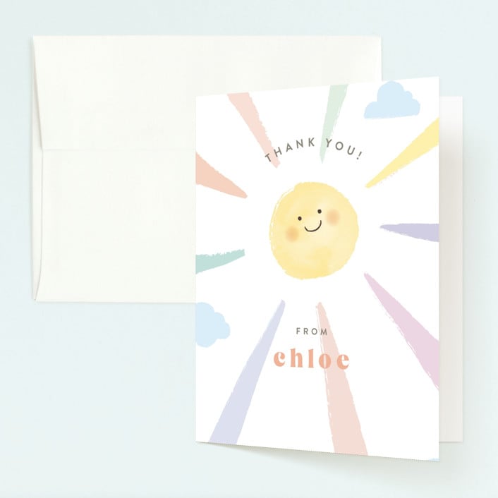 "Rainbow sun" - Children's Birthday Party Thank You Cards in Sherbet by Jennifer Wick - Front