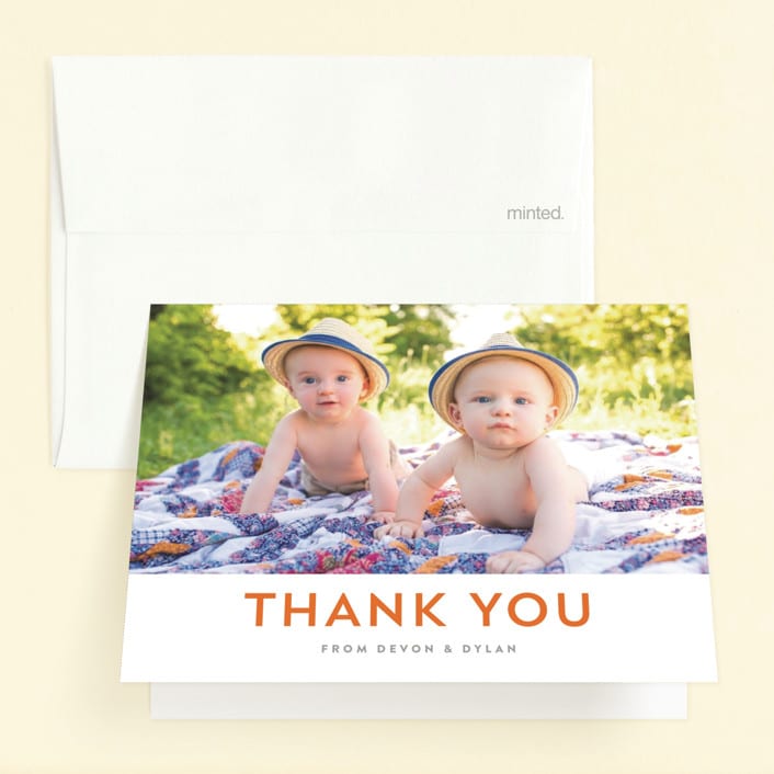 "Plus" - Children's Birthday Party Thank You Cards in Tangerine by Olivia Raufman - Front