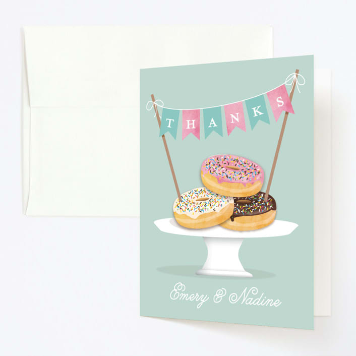 "Everyone Loves Donuts" - Children's Birthday Party Thank You Cards in Neptune by Kerry Doyle - Front
