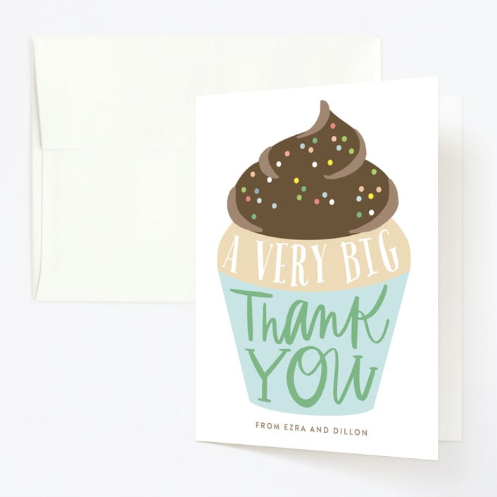 "Cupcake Topper" - Children's Birthday Party Thank You Cards in Turquoise by Alethea and Ruth - Front
