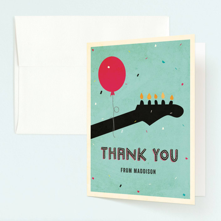 "Rock on" - Children's Birthday Party Thank You Cards in Robin's Egg by Rebecca Bowen - Front