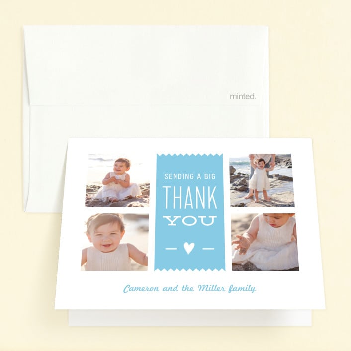 "We Survived Year One" - Children's Birthday Party Thank You Cards in Sky by Carolyn MacLaren - Front