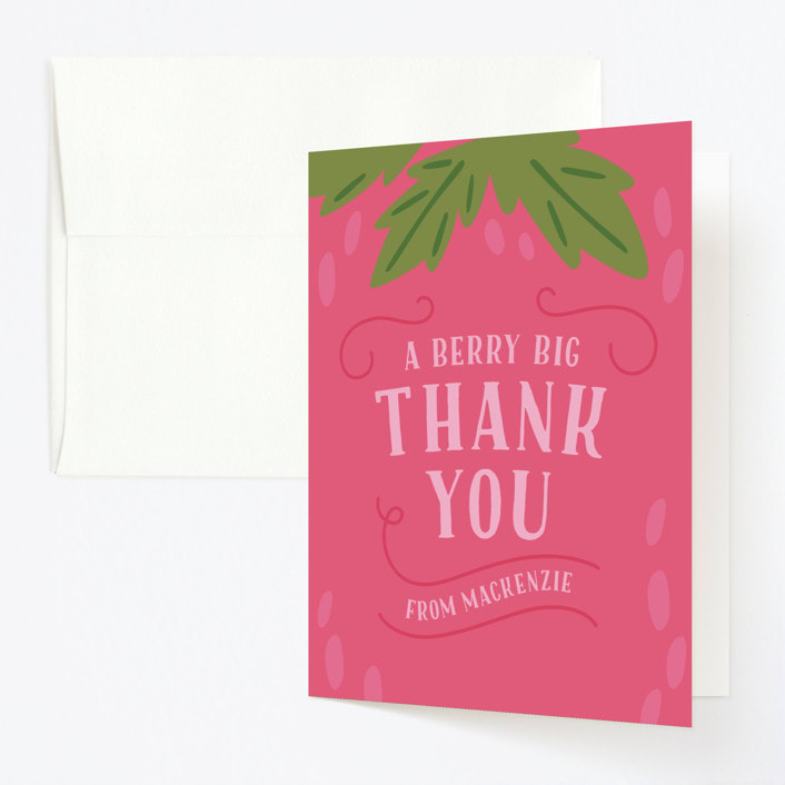 "Berry Sweet" - Children's Birthday Party Thank You Cards in Strawberry by Laura Hankins - Front