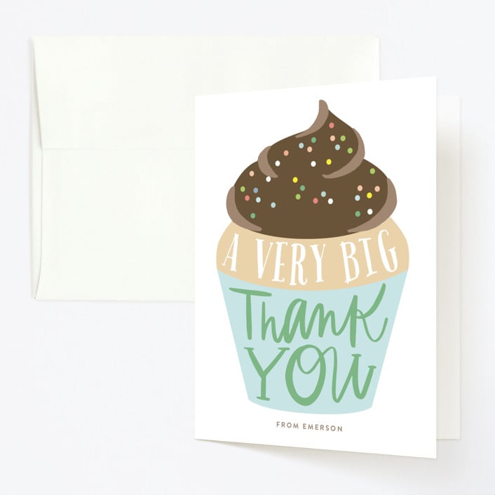 "Cupcake Topper" - Children's Birthday Party Thank You Cards in Turquoise by Alethea and Ruth - Front
