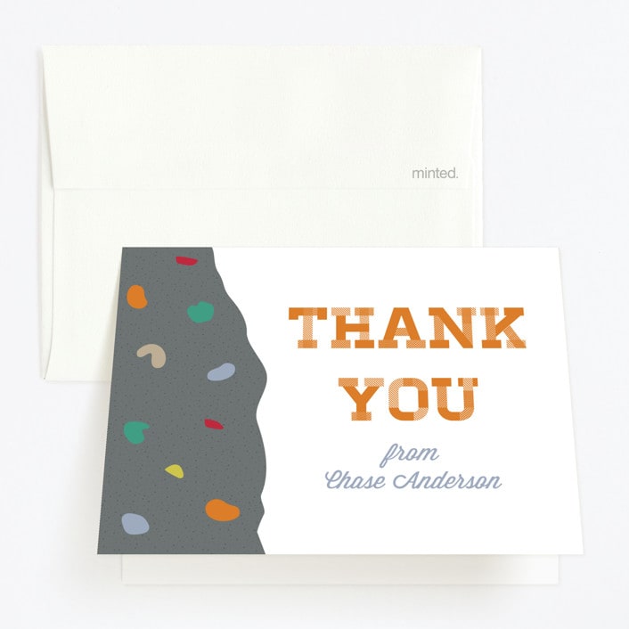 "Rock on" - Children's Birthday Party Thank You Cards in Tangerine by Kate Sorensen - Front