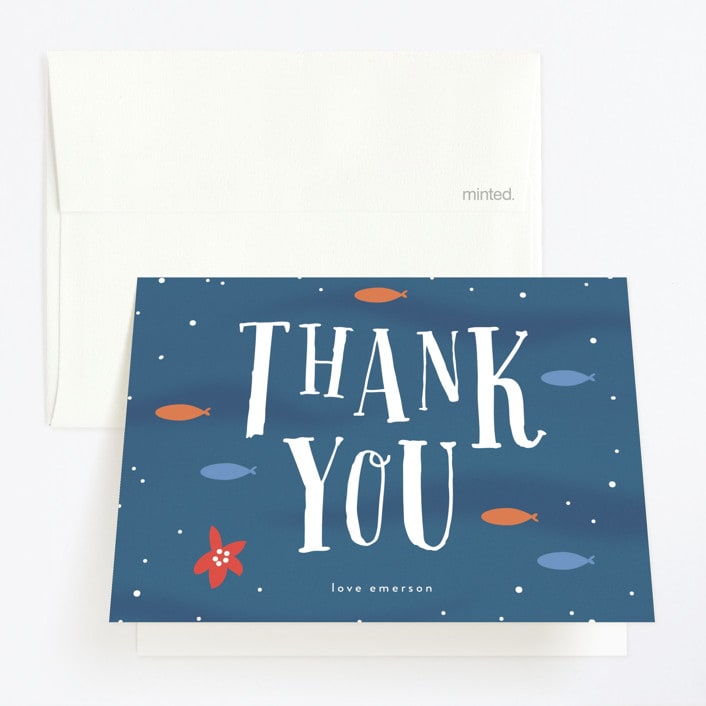 "To the Aquarium" - Children's Birthday Party Thank You Cards in Deep Sea by Angela Garrick - Front