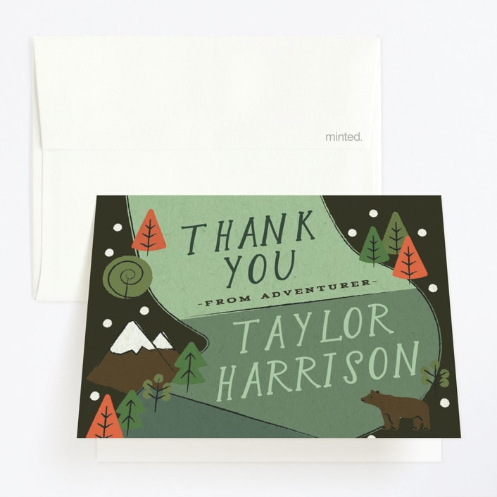 "Skip Go" - Children's Birthday Party Thank You Cards in Forest by Jennifer Lew - Front
