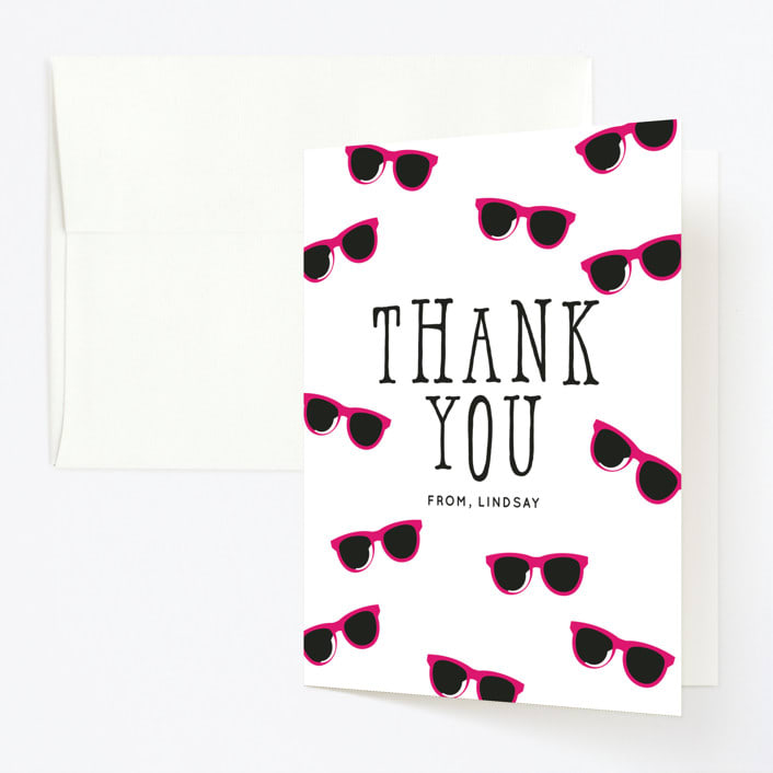 "Birthday Girl Shades" - Children's Birthday Party Thank You Cards in Fuchsia by Baumbirdy - Front