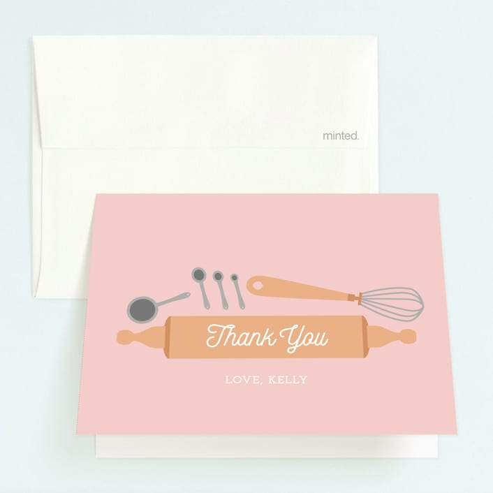 "Fun Baking" - Children's Birthday Party Thank You Cards in Blush by heythird - Front