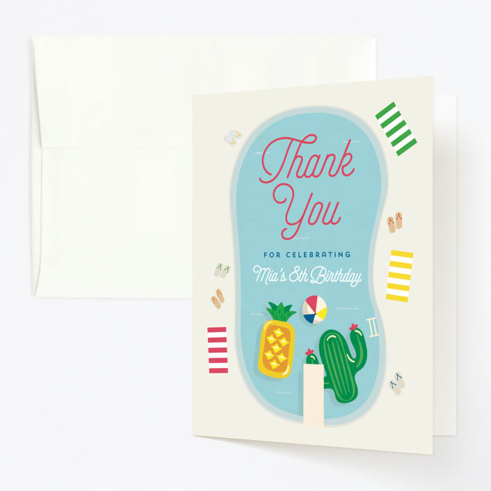 "Pool Party" - Children's Birthday Party Thank You Cards in Pineapple by Erica Krystek - Front