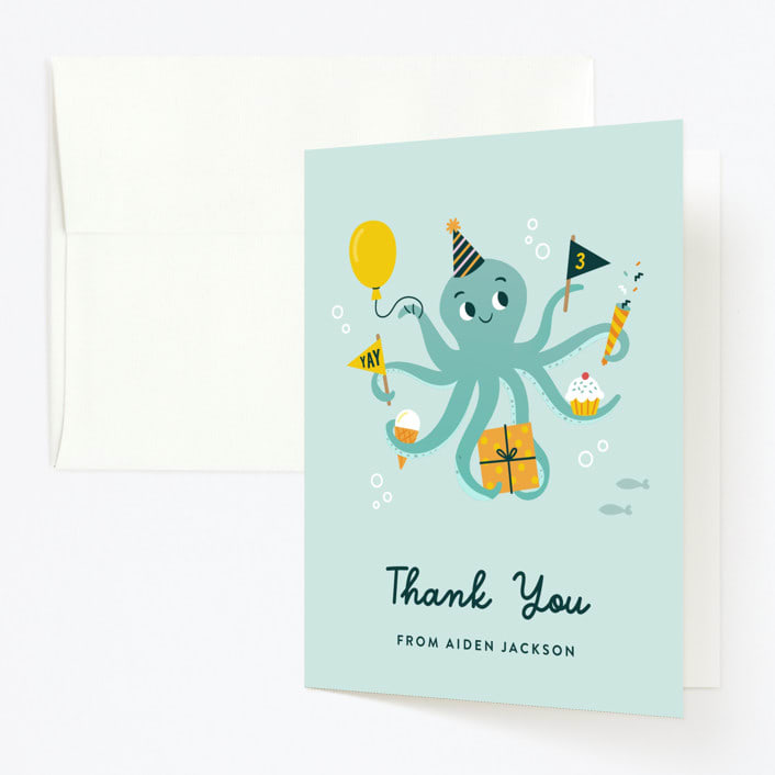 "Underwater fun" - Children's Birthday Party Thank You Cards in Sea by Annie Holmquist - Front