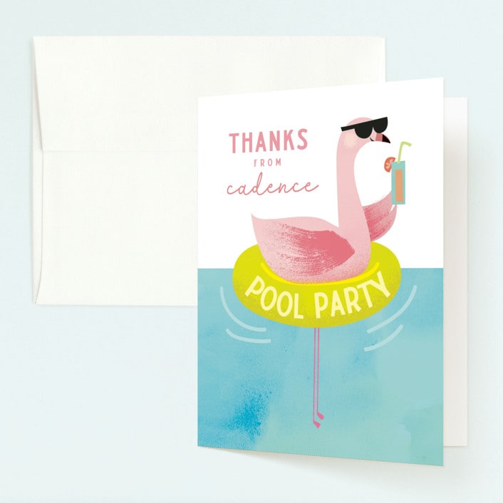 "Flamingo" - Children's Birthday Party Thank You Cards in Lime by Lori Wemple - Front