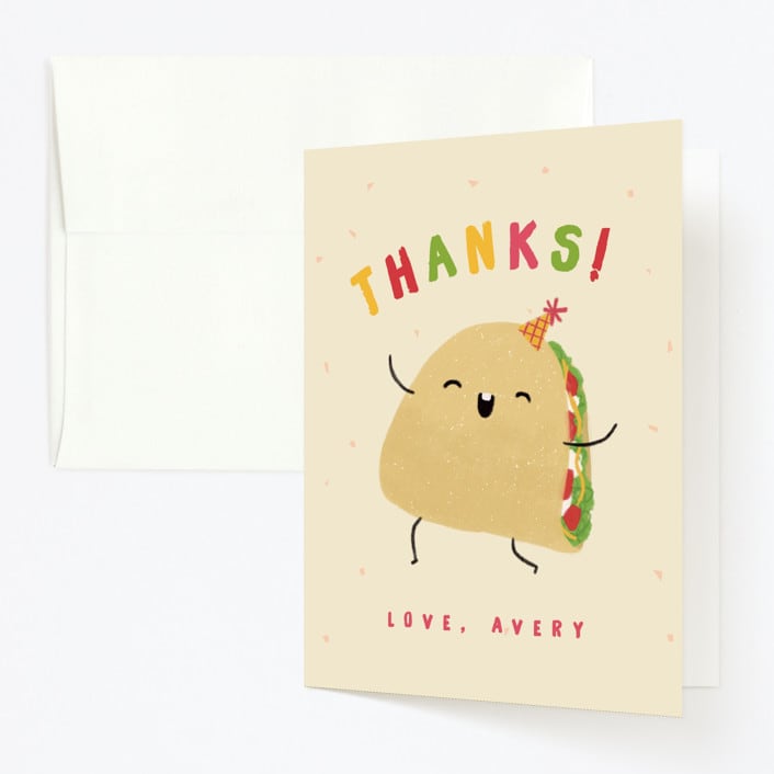 "Taco bout a party" - Children's Birthday Party Thank You Cards in Tortilla by Adelyn T. - Front