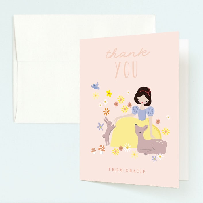 "Disney's Snow White & Forest Friends" - Children's Birthday Party Thank You Cards in Peach by Angela Thompson - Front