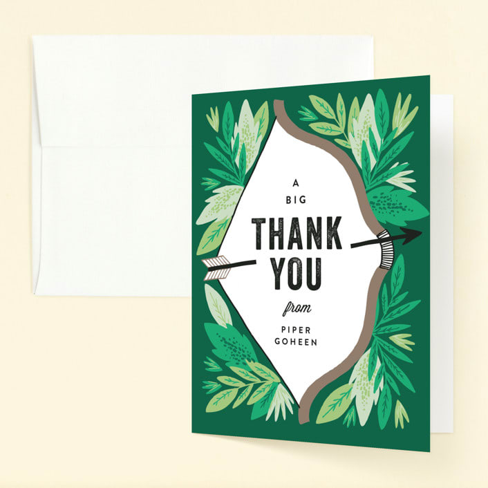 "Bow and Arrow" - Children's Birthday Party Thank You Cards in Evergreen by Alethea and Ruth - Front