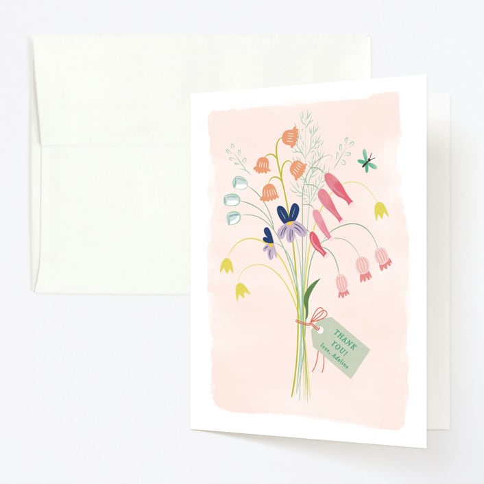 "Birthday Botanicals" - Children's Birthday Party Thank You Cards in Summer Peach by Eve Schultz - Front
