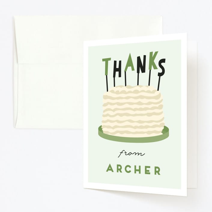 "Let's Fiesta" - Children's Birthday Party Thank You Cards in Sage by Jen Banks - Front