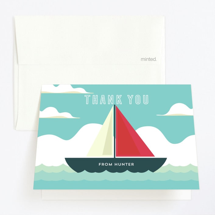 "Sail-ebrate" - Children's Birthday Party Thank You Cards in Lagoon by Jessica Voong - Front
