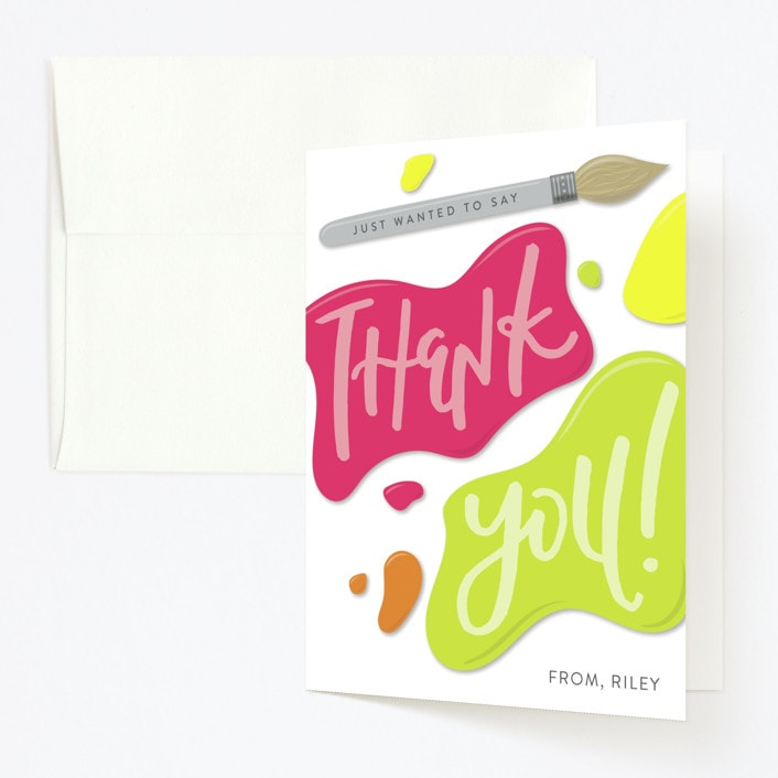"Let's Get Creative!" - Children's Birthday Party Thank You Cards in Highlighter by Olivia Goree - Front