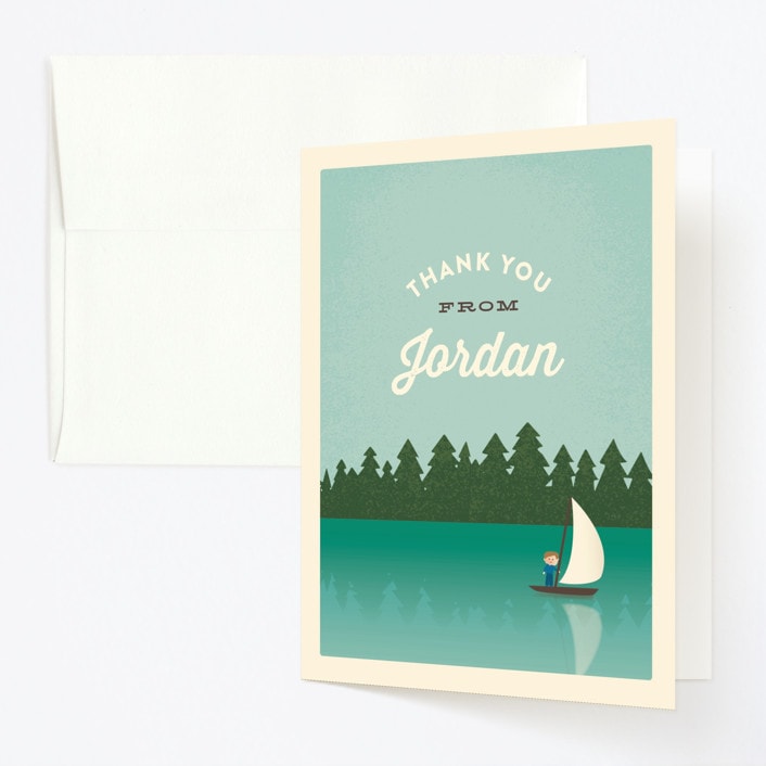 "Greatest Adventure" - Children's Birthday Party Thank You Cards in Signal Red by Jennifer Wick - Front