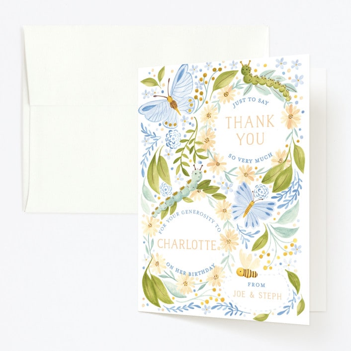 "Daisy Chains" - Children's Birthday Party Thank You Cards in Olive Tree by Sarah Knight - Front